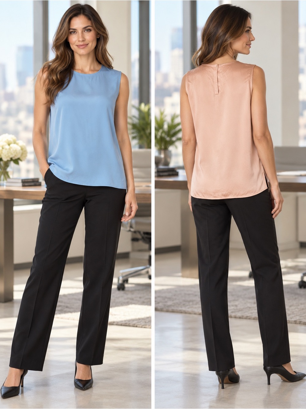Diane Von Furstenberg $198 ptp 20 Two-Tone Satin Sleeveless Shell